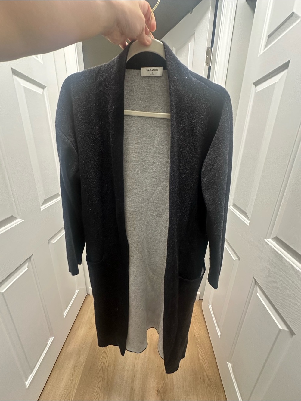 Babaton Black & Gray Open-Front Long Sweater Cardigan
